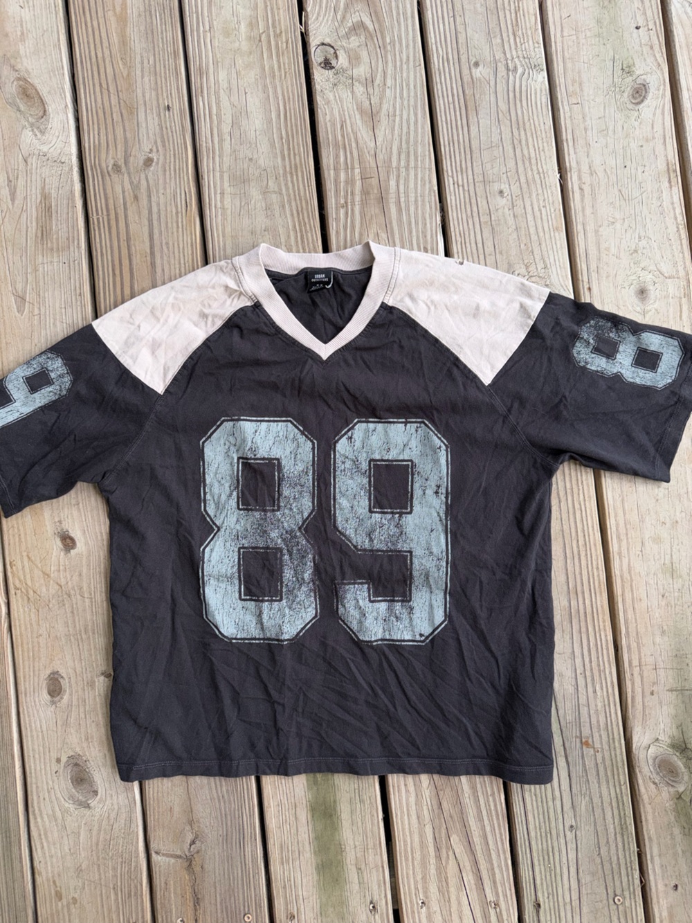 Urban Outfitters Black Kids Jersey Tee with Light Blue 88 and Cream Trim